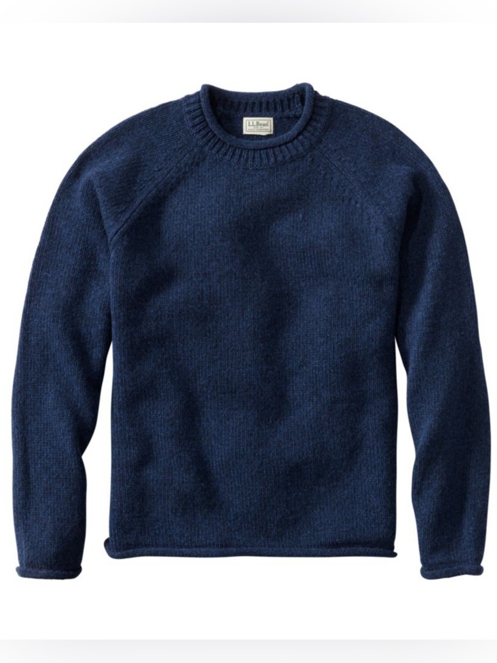 L.L. Bean 100% Lambswool Ragg Wool Rollneck Nautical Navy Blue Knit Sweater